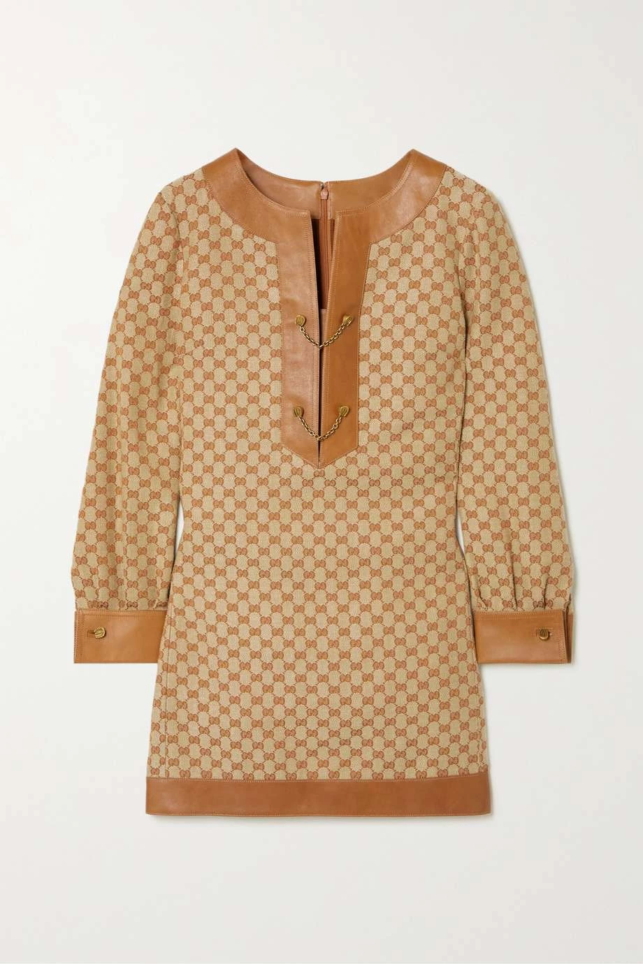 GUCCI Kaftan Aus Canvas Aus Einer Leinenmischung Mit Jacquard-Muster Und Lederbesätzen ,Beige 1 GUCCI Kaftan Aus Canvas Aus Einer Leinenmischung Mit Jacquard-Muster Und Lederbesätzen ,Beige