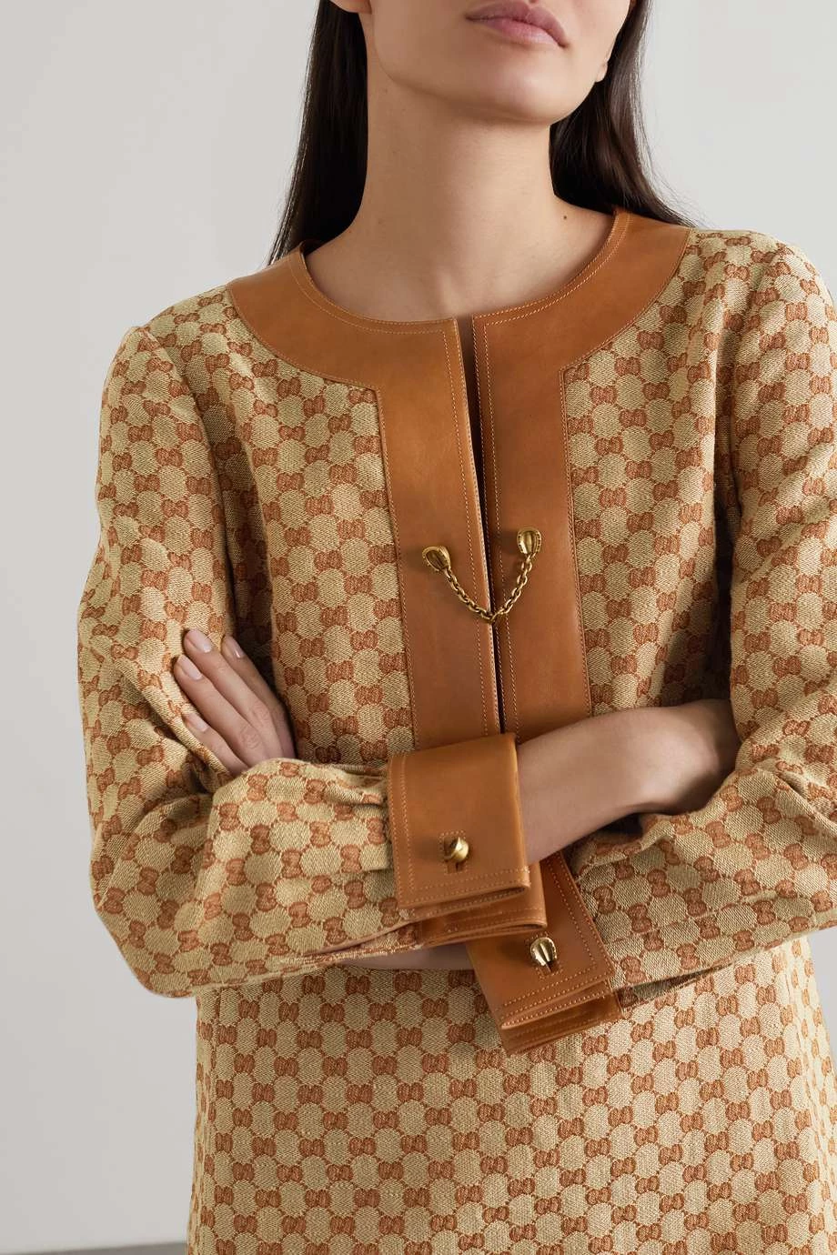 GUCCI Kaftan Aus Canvas Aus Einer Leinenmischung Mit Jacquard-Muster Und Lederbesätzen ,Beige 3 GUCCI Kaftan Aus Canvas Aus Einer Leinenmischung Mit Jacquard-Muster Und Lederbesätzen ,Beige – Bild 3