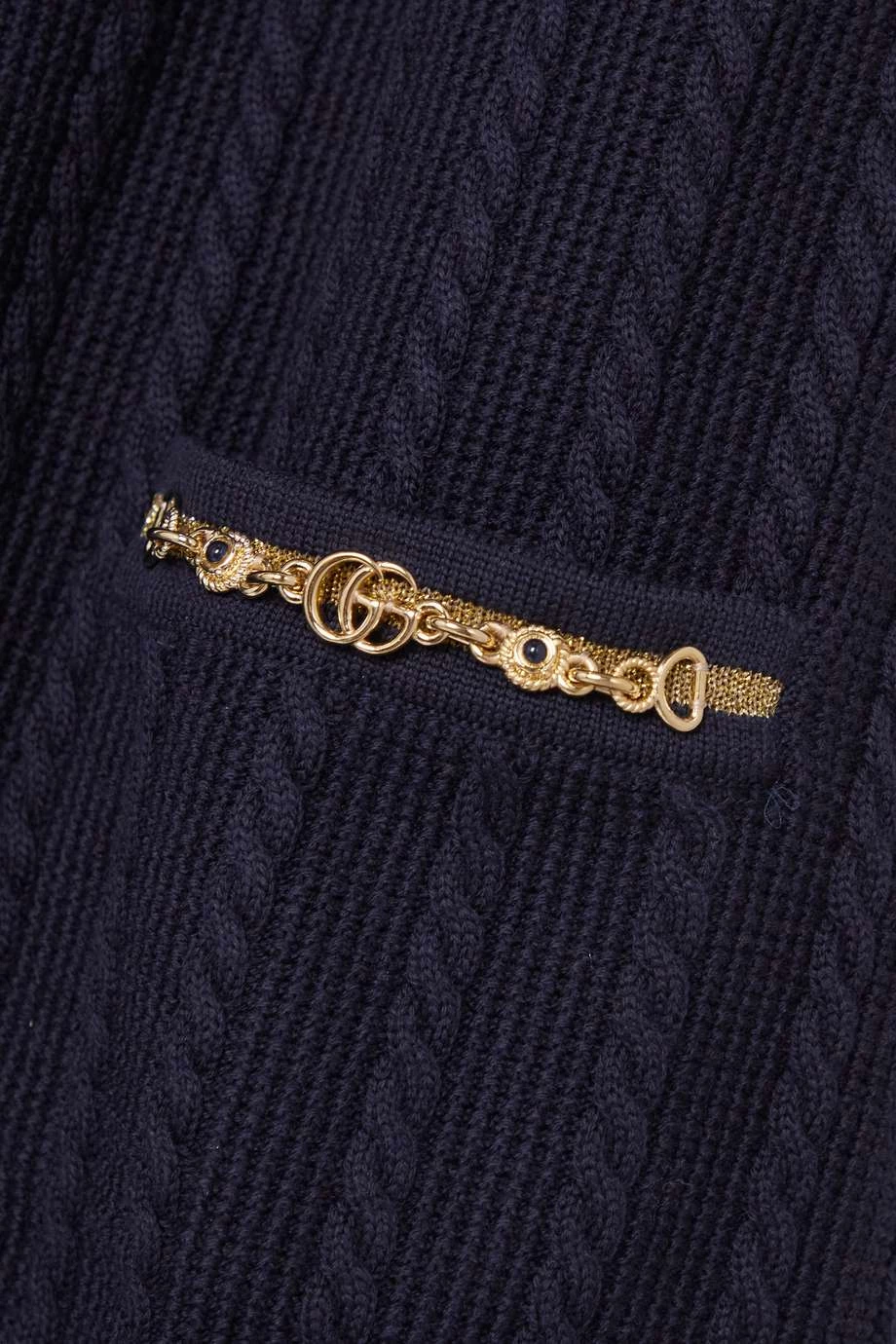 GUCCI Verziertes Minikleid Aus Einer Woll-Baumwollmischung In Zopfstrick Mit Gürtel ,Navy 5 GUCCI Verziertes Minikleid Aus Einer Woll-Baumwollmischung In Zopfstrick Mit Gürtel ,Navy – Bild 5