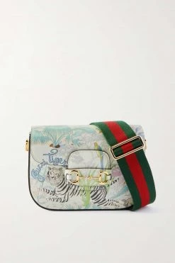 GUCCI Horsebit 1955 Mini Schultertasche Aus Bedrucktem Leder ,Weiß