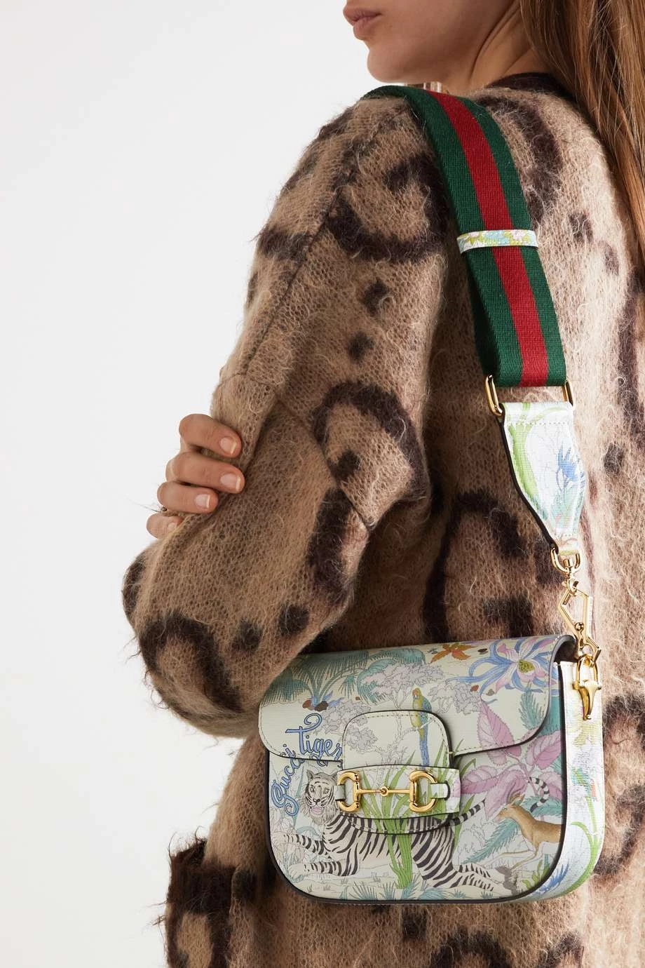 GUCCI Horsebit 1955 Mini Schultertasche Aus Bedrucktem Leder ,Weiß 2 GUCCI Horsebit 1955 Mini Schultertasche Aus Bedrucktem Leder ,Weiß – Bild 2