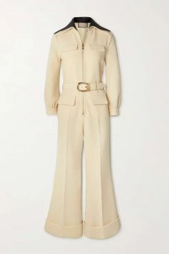 GUCCI Zweifarbiger Jumpsuit Aus Woll-Crêpe Mit Gürtel ,Creme