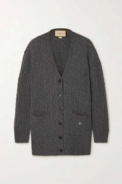 GUCCI Cardigan Aus Kaschmir In Zopfstrick ,Grau