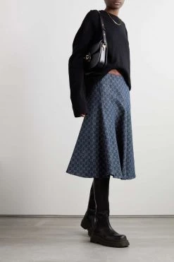 GUCCI Midirock Aus Bio-Denim Mit Jacquard-Muster Und Besatz Aus Leder Mit Eidechseneffekt ,Blau -Offizielle GUCCI Website w920 q60 1752