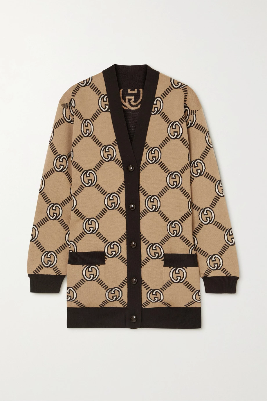 GUCCI Wendbarer Cardigan Aus Einer Wollmischung Mit Jacquard-Muster ,Beige 1 GUCCI Wendbarer Cardigan Aus Einer Wollmischung Mit Jacquard-Muster ,Beige