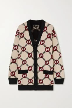 GUCCI Wendbarer Cardigan Aus Einer Wollmischung Mit Jacquard-Muster ,Creme
