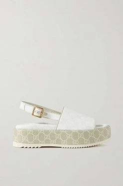 GUCCI Angelina Slingback-Sandalen Aus Bedrucktem, Beschichtetem Canvas Mit Plateau ,Weiß