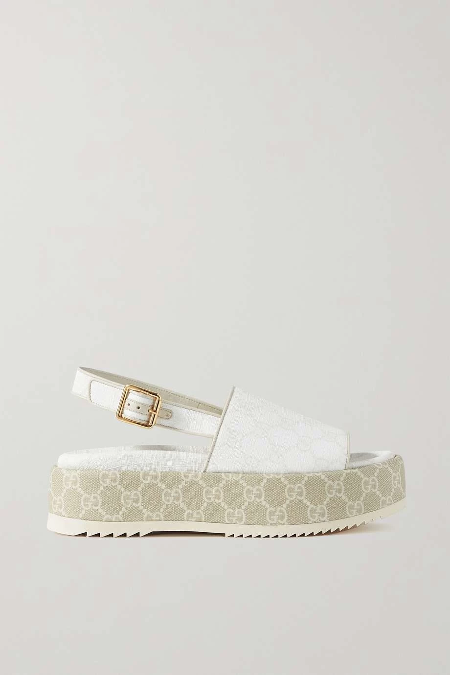GUCCI Angelina Slingback-Sandalen Aus Bedrucktem, Beschichtetem Canvas Mit Plateau ,Weiß 1 GUCCI Angelina Slingback-Sandalen Aus Bedrucktem, Beschichtetem Canvas Mit Plateau ,Weiß