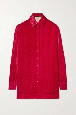 GUCCI Hemd Aus Devoré-Samt ,Rot