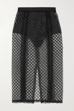 GUCCI Aria Midirock Aus Besticktem Tüll Aus Einer Baumwollmischung Mit Besätzen Aus Satin Und Spitze ,Schwarz