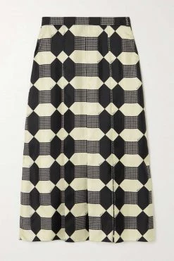 GUCCI Midirock Aus Bedrucktem Seiden-Twill Mit Falten ,Elfenbein