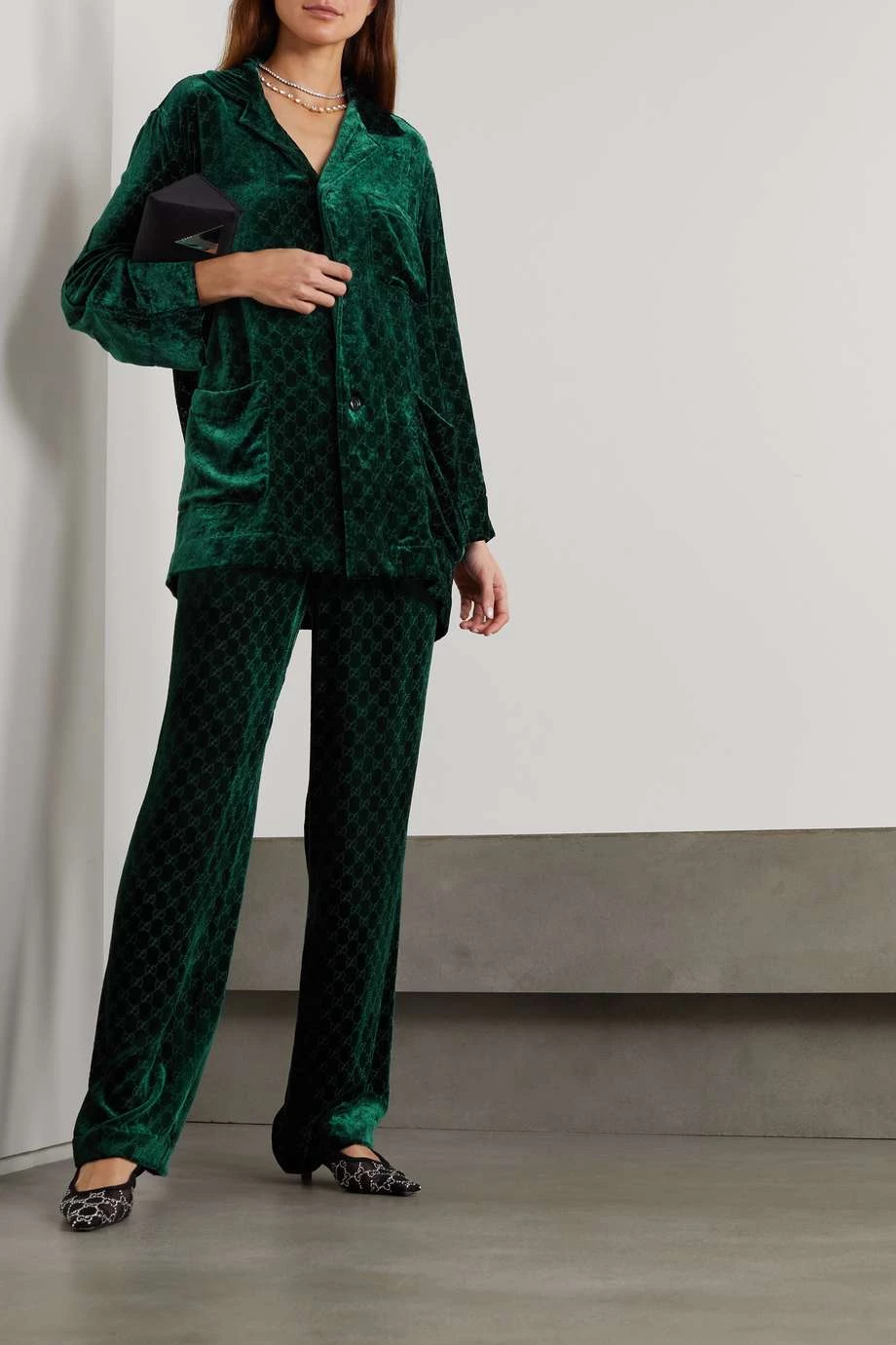 GUCCI Oversized-Hemd Aus Devoré-Samt ,Grün 2 GUCCI Oversized-Hemd Aus Devoré-Samt ,Grün – Bild 2