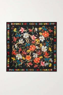 GUCCI Love Parade Tuch Aus Bedrucktem Seiden-Twill ,Schwarz