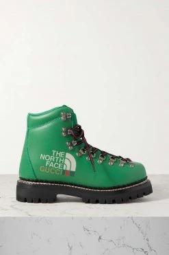 GUCCI + The North Face Schnürstiefel Aus Leder Mit Print ,Grün