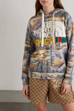 GUCCI + The North Face Hoodie Aus Bedrucktem Baumwoll-Jersey ,Grün -Offizielle GUCCI Website w920 q60 1868