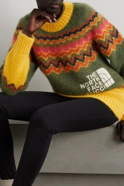 GUCCI + The North Face Pullover Aus Einer Mohairmischung Mit Intarsienmuster Und Stickerei ,Gelb -Offizielle GUCCI Website w920 q60 1874