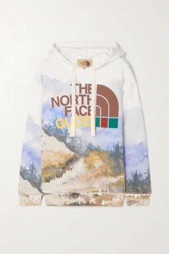 GUCCI + The North Face Hoodie Aus Bedrucktem Baumwoll-Jersey ,Grün