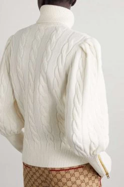 GUCCI + The North Face Rollkragenpullover Aus Wolle In Zopfstrick Mit Stickerei ,Elfenbein -Offizielle GUCCI Website w920 q60 1893