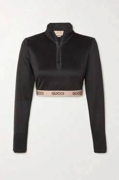 GUCCI + The North Face Verkürztes Sweatshirt Aus Technischem Jersey Aus Einer Baumwollmischung ,Schwarz