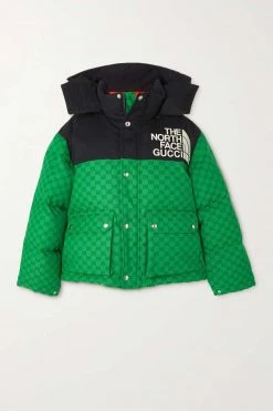 GUCCI + The North Face Daunenjacke Aus Canvas Aus Einer Baumwollmischung Mit Jacquard-Muster Und Kapuze ,Grün