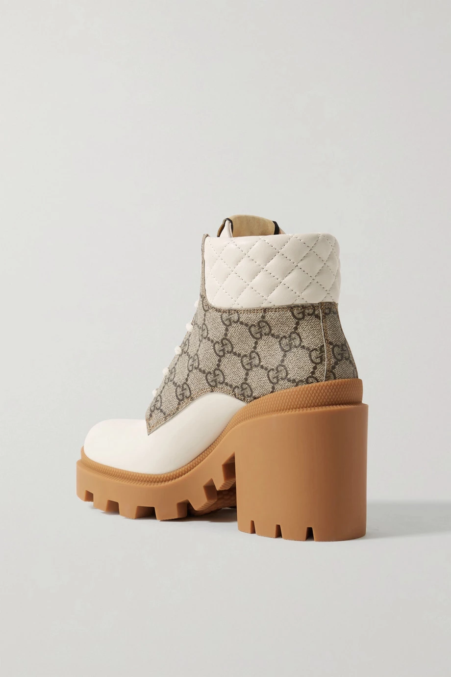 GUCCI Trip Schnürstiefel Aus Leder Und Beschichtetem Canvas Mit Logoprint ,Beige 3 GUCCI Trip Schnürstiefel Aus Leder Und Beschichtetem Canvas Mit Logoprint ,Beige – Bild 3