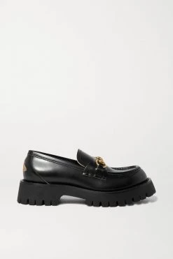 GUCCI Loafers Aus Leder Mit Horsebit-Detail, Plateau Und Metallic-Stickerei ,Schwarz