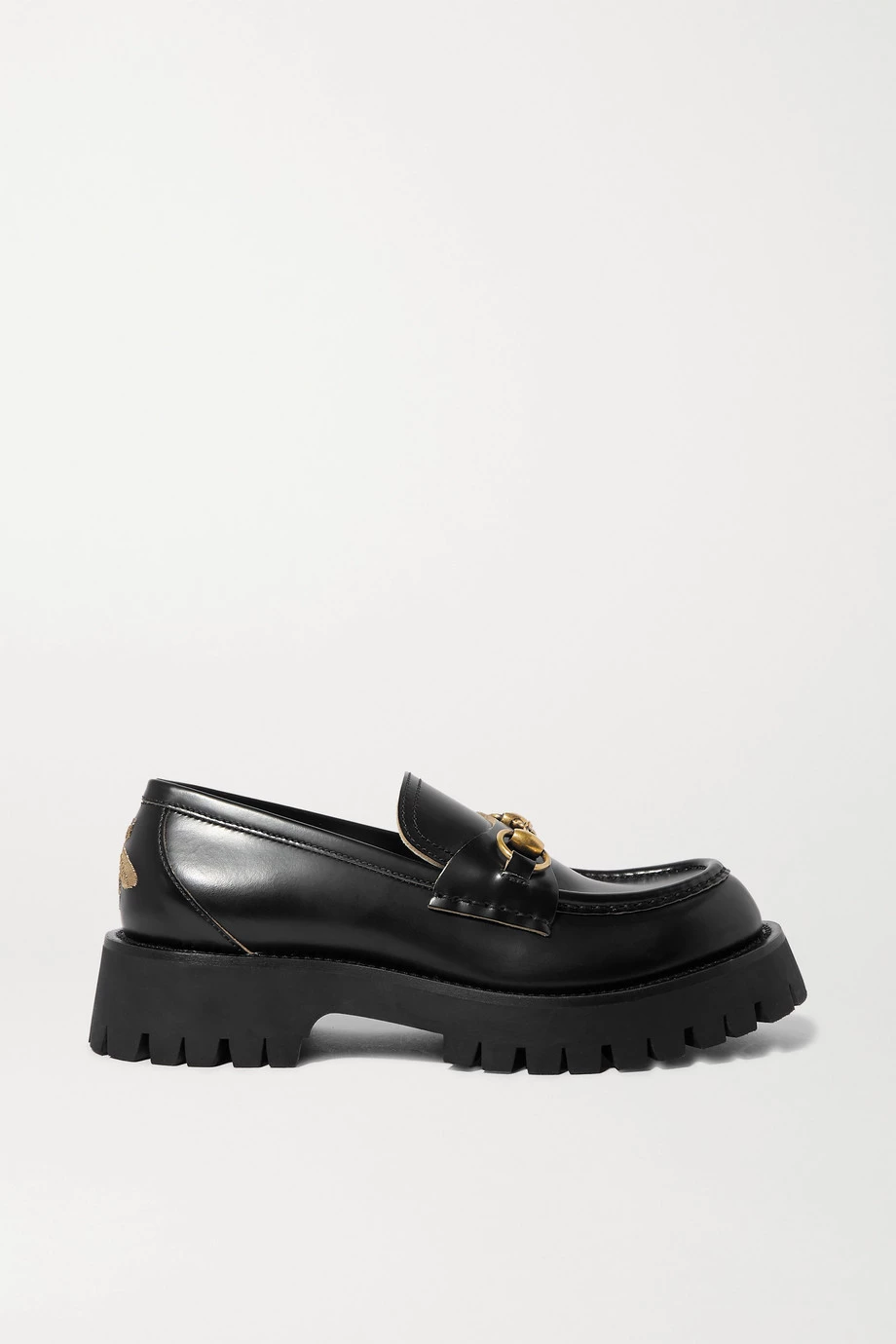 GUCCI Loafers Aus Leder Mit Horsebit-Detail, Plateau Und Metallic-Stickerei ,Schwarz 1 GUCCI Loafers Aus Leder Mit Horsebit-Detail, Plateau Und Metallic-Stickerei ,Schwarz