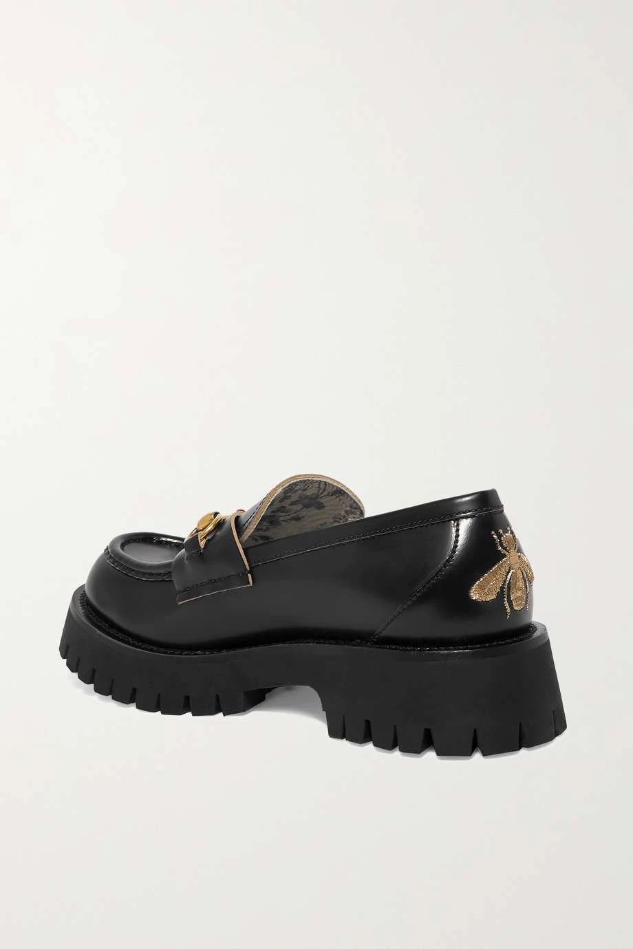 GUCCI Loafers Aus Leder Mit Horsebit-Detail, Plateau Und Metallic-Stickerei ,Schwarz 3 GUCCI Loafers Aus Leder Mit Horsebit-Detail, Plateau Und Metallic-Stickerei ,Schwarz – Bild 3