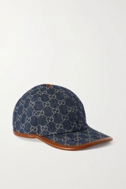 GUCCI Baseballkappe Aus Denim Mit Jacquard-Muster Und Lederbesätzen ,Blau