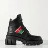 GUCCI Romance Schnürstiefel Aus Leder Mit Besatz Aus Logo-Jacquard ,Schwarz