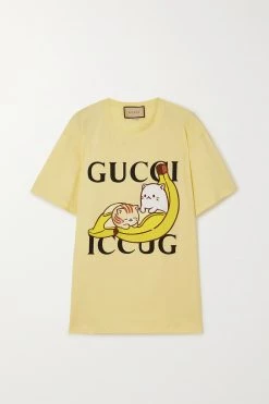 GUCCI + Bananya Oversized-T-Shirt Aus Baumwoll-Jersey Mit Print ,Gelb