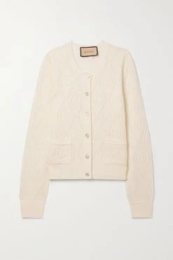 GUCCI Verkürzter Cardigan Aus Wolle In Pointelle-Strick ,Wollweiß