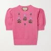 GUCCI Pullover Aus Einer Baumwoll-Seidenmischung In Pointelle-Strick Mit Stickereien ,Pink