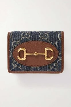 GUCCI Horsebit 1955 Portemonnaie Aus Denim Mit Jacquard-Muster Und Besätzen Aus Strukturiertem Leder ,Blau