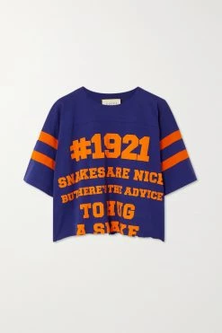 GUCCI Verkürztes T-Shirt Aus Baumwoll-Jersey Mit Print ,Blau