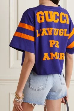 GUCCI Verkürztes T-Shirt Aus Baumwoll-Jersey Mit Print ,Blau -Offizielle GUCCI Website w920 q60 2041