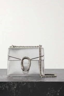GUCCI Dionysus Schultertasche Aus Leder In Metallic-Optik ,Silber