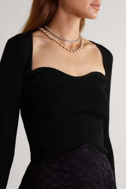 GUCCI Aria Oberteil Aus Rippstrick ,Schwarz -Offizielle GUCCI Website w920 q60 2101