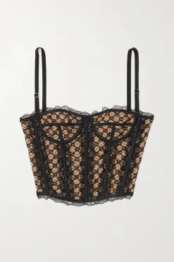 GUCCI Bustier Aus Besticktem Tüll Aus Einer Baumwollmischung Und Satin Mit Spitzenbesätzen ,Schwarz