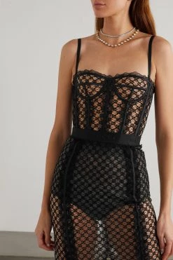 GUCCI Bustier Aus Besticktem Tüll Aus Einer Baumwollmischung Und Satin Mit Spitzenbesätzen ,Schwarz -Offizielle GUCCI Website w920 q60 2105