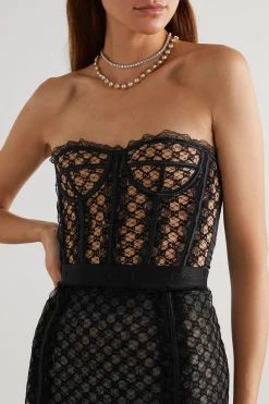 GUCCI Bustier Aus Besticktem Tüll Aus Einer Baumwollmischung Und Satin Mit Spitzenbesätzen ,Schwarz -Offizielle GUCCI Website w920 q60 2108