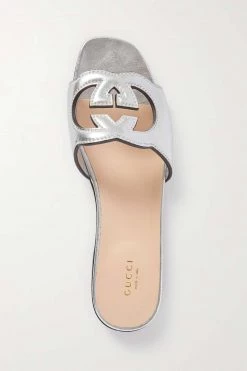 GUCCI Beloved Pantoletten Aus Metallic-Leder Mit Cut-out ,Silber