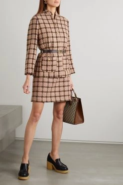 GUCCI Jacke Aus Kariertem Metallic-Tweed Mit Gürtel ,Pink -Offizielle GUCCI Website w920 q60 2138