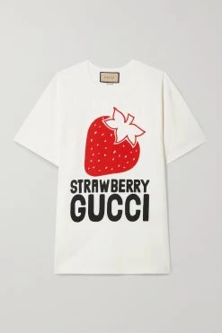 GUCCI Strawberry Oversized-T-Shirt Aus Baumwoll-Jersey Mit Print ,Weiß