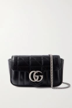 GUCCI GG Marmont Super Mini Schultertasche Aus Gestepptem Leder ,Schwarz