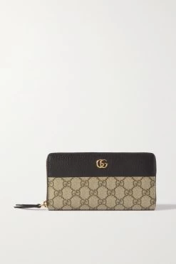 GUCCI GG Marmont Portemonnaie Aus Strukturiertem Leder Und Beschichtetem Canvas Mit Print ,Schwarz