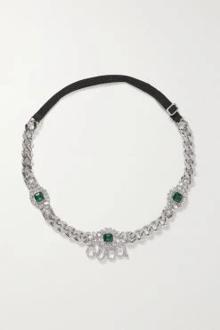 GUCCI Silberfarbener Choker Aus Ripsband Mit Kristallen