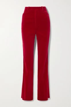 GUCCI Aria Hose Mit Geradem Bein Aus Samt Aus Stretch-Baumwolle Mit Seidenbesätzen ,Rot