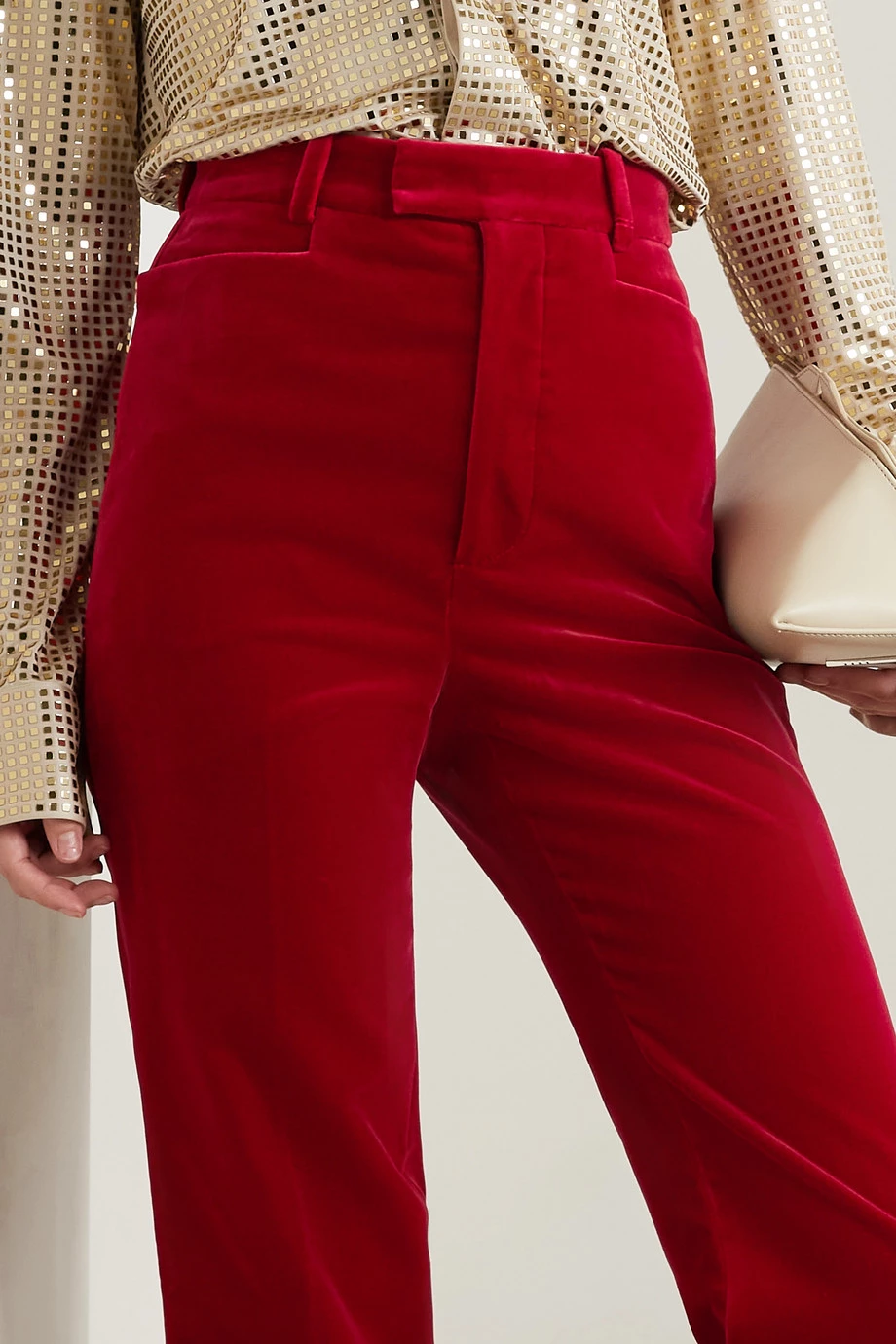 GUCCI Aria Hose Mit Geradem Bein Aus Samt Aus Stretch-Baumwolle Mit Seidenbesätzen ,Rot 5 GUCCI Aria Hose Mit Geradem Bein Aus Samt Aus Stretch-Baumwolle Mit Seidenbesätzen ,Rot – Bild 5