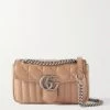 GUCCI GG Marmont 2.0 Kleine Schultertasche Aus Gestepptem Leder ,Camel